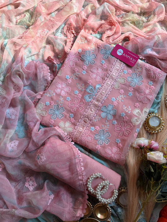 Soft georgette pastel floral suit set