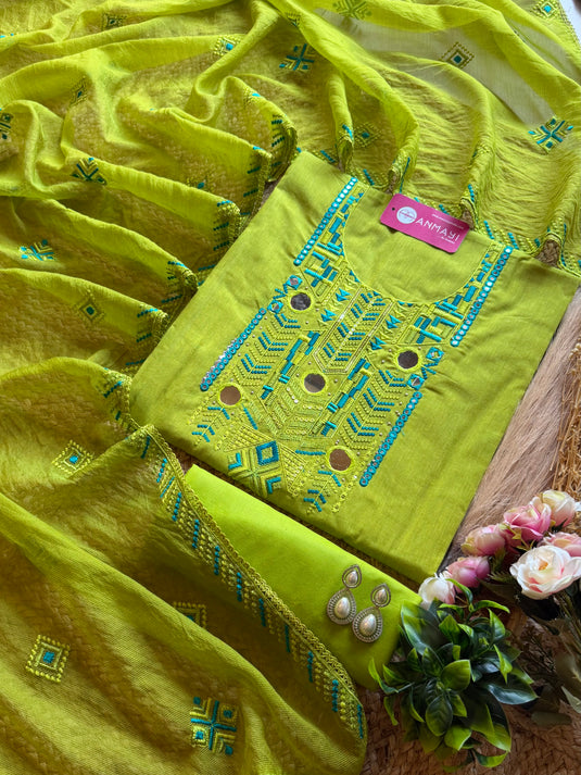 Boho mirror neck soft handloom cotton suits set