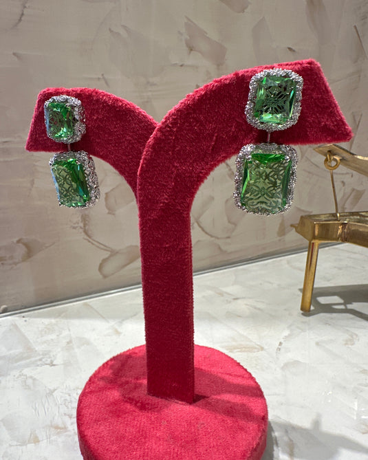Crystal green silver earrings