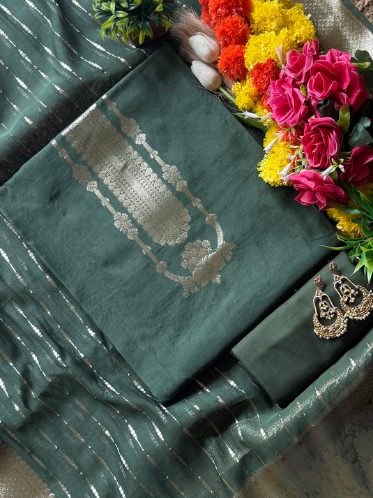 Maharani necklace pure Mul Chanderi suit with zari weave dupatta