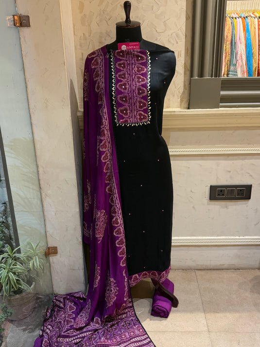 Ajrakh print modal silk black suit set