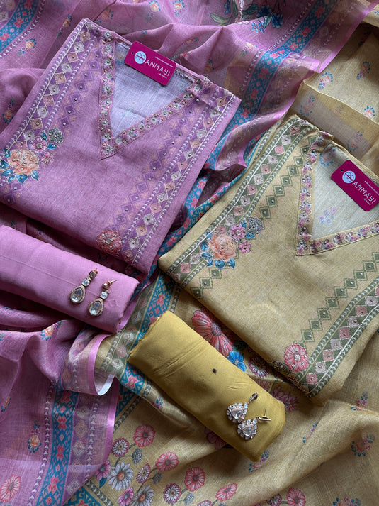 Linen shimmer floral garden suit set with highlights