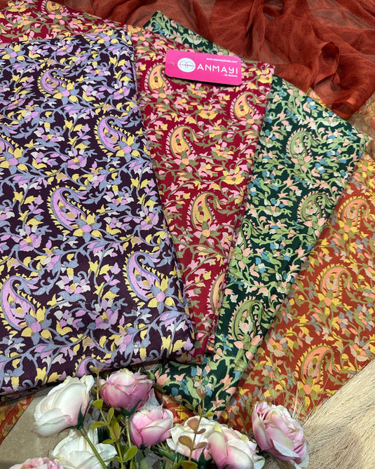 Printed Ambi pure spun suit set with pure chiffon print dupatta