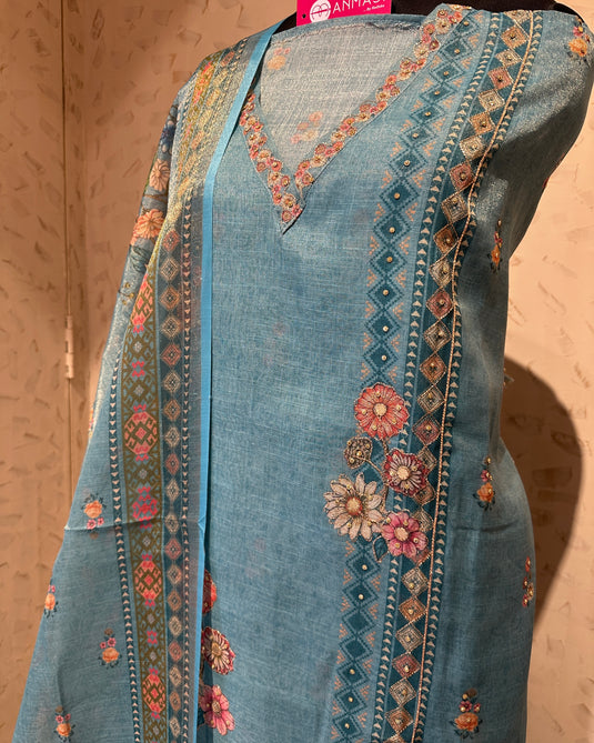 Linen shimmer floral garden suit set with highlights