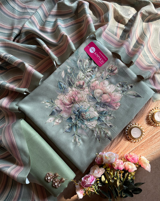 Pastel highlighted floral soft spun suit set