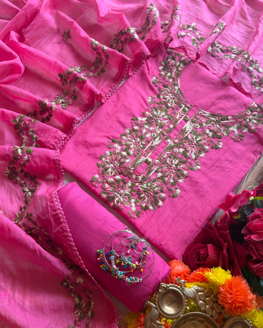 Knot flower Chanderi suit set