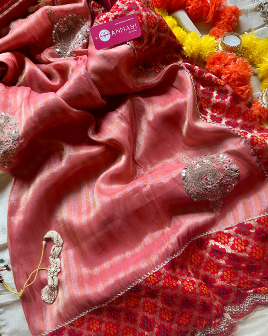 Khaddi Banarasi border shimmer lines saree