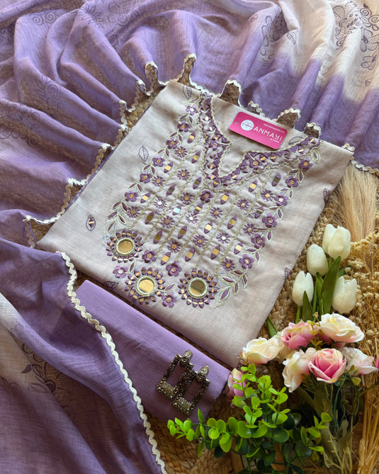 Fine linen real mirror neck ombre suit set