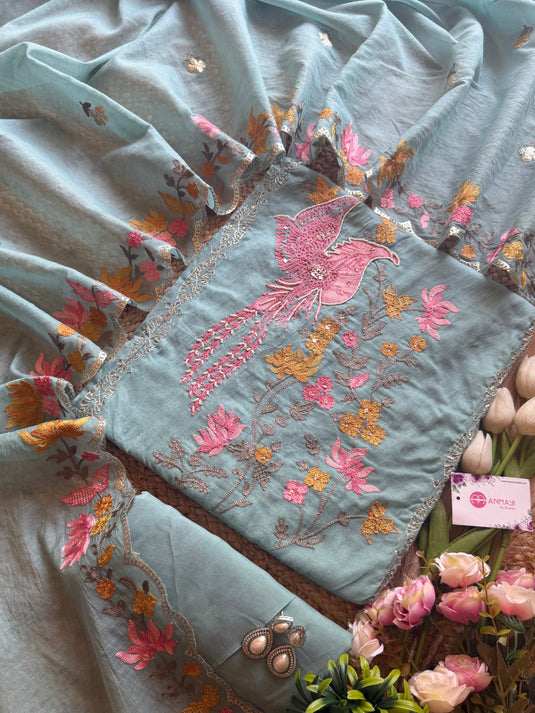 Swan pita work Mul Chanderi suit set