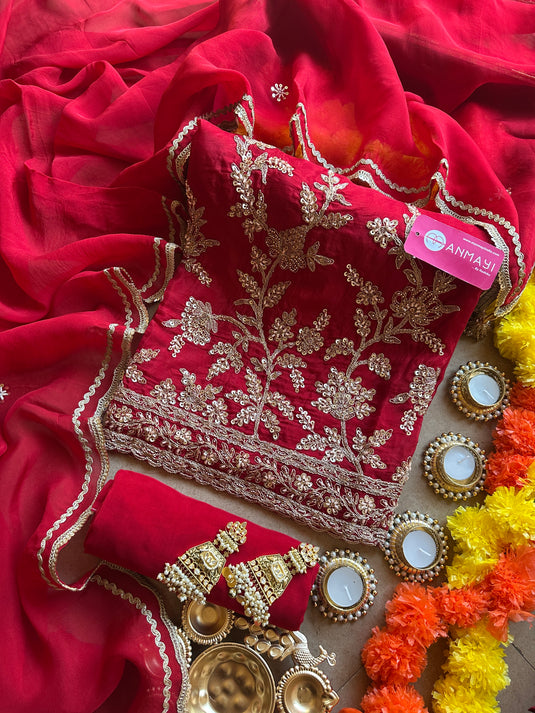 Upada silk hand embroidered sequins work suit set