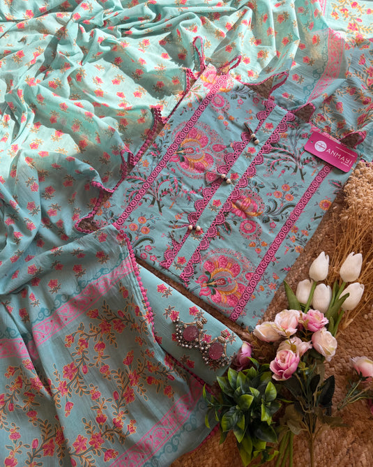 Pakistani crochet pure cotton suit set with cotton dupatta