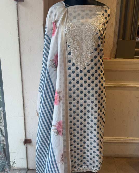 Polka dots parsi neck chanderi suit set