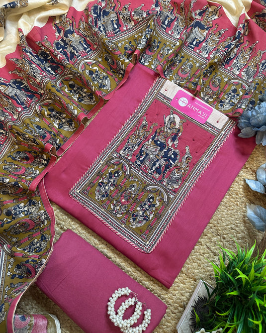Madhubani art jaam cotton suit with mirror highlights
