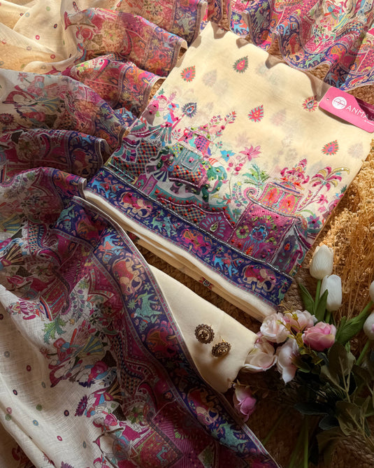 Royal baarat linen ivory suit set