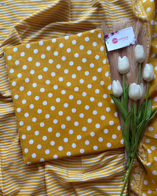 Polka dots and stripes soft Cambric cotton suit set