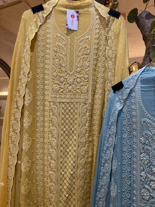 Patterned Chikankari pure georgette suits design 1