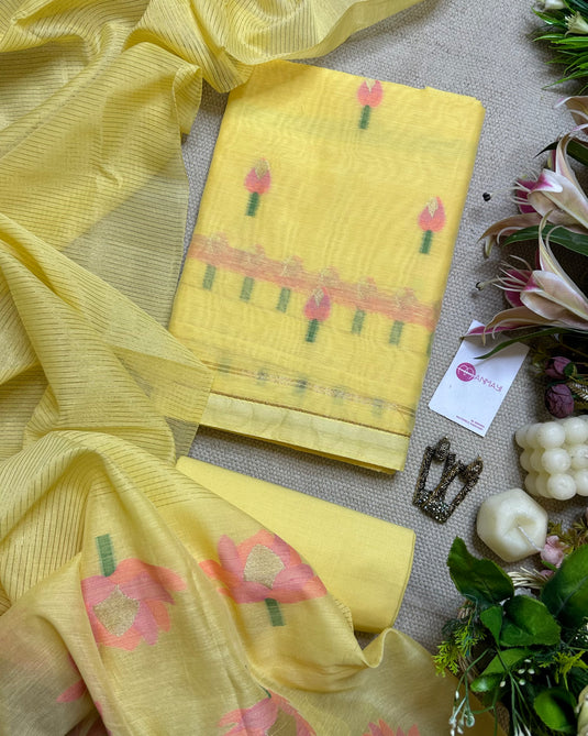 Jamdani lotus motif Chanderi cotton suits