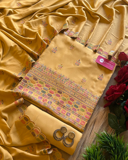 Phulkari work soft and pure pashmina suit set