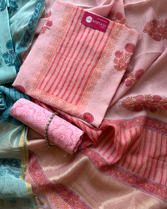 Pure Mul Chanderi block print suit set