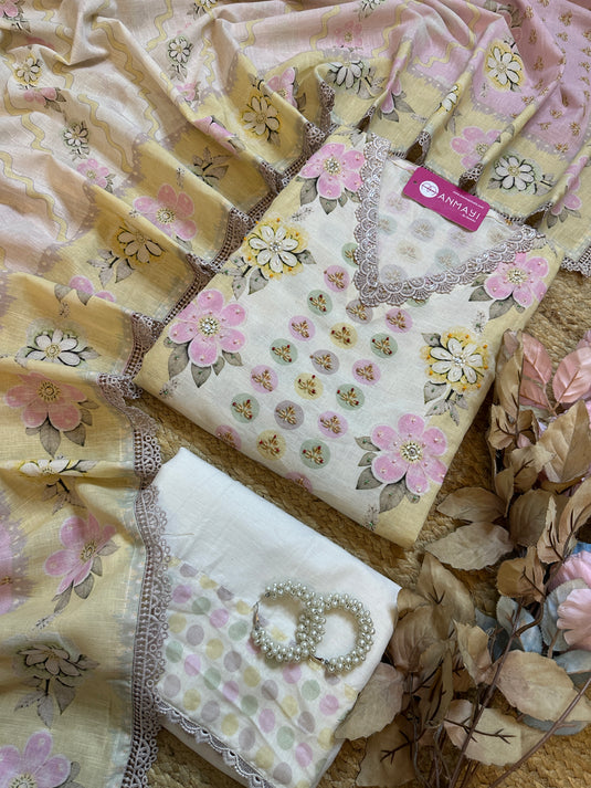 Soft shaded pallets pure linen floral suit set