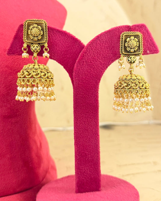 Rajwada dull gold jhumka set