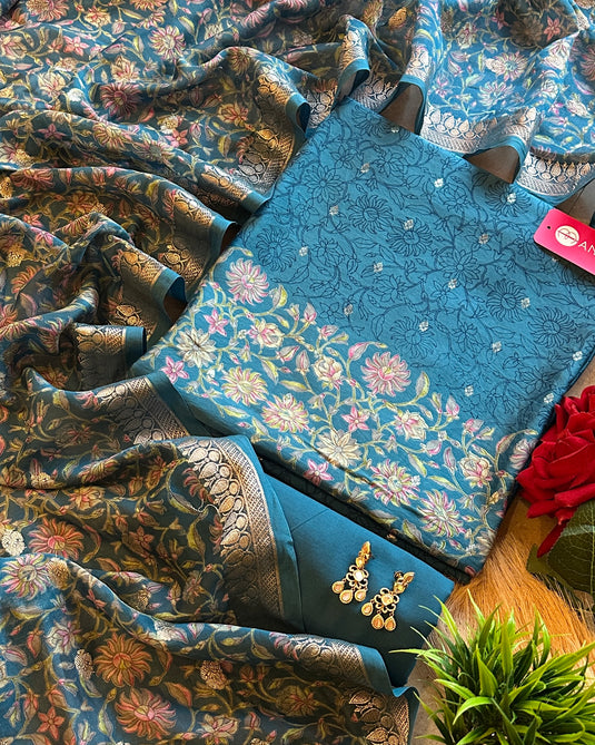 Maheshwari flower border banarasi suit set