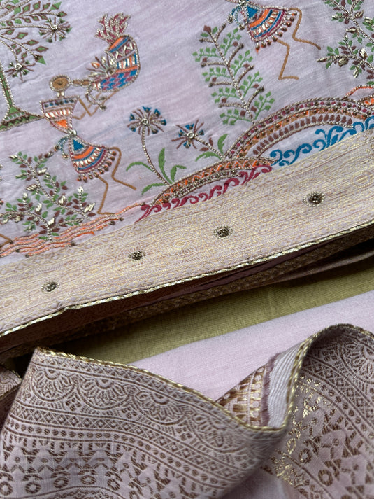 Pure silk with intricate jacquard work in warli pattern