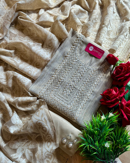 Shimmer linen gold weave ivory suit set