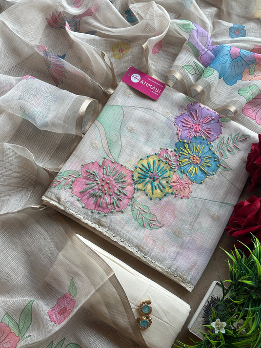 Neon garden Kota Banarasi ivory suit set