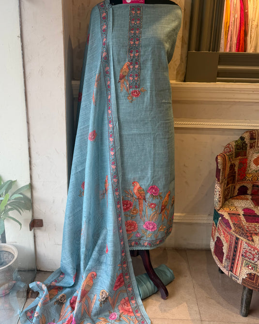 Linen digital parrot garden suit set