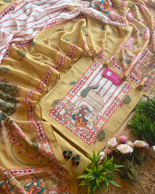 Digital art mul cotton suit set with tassel dupatta