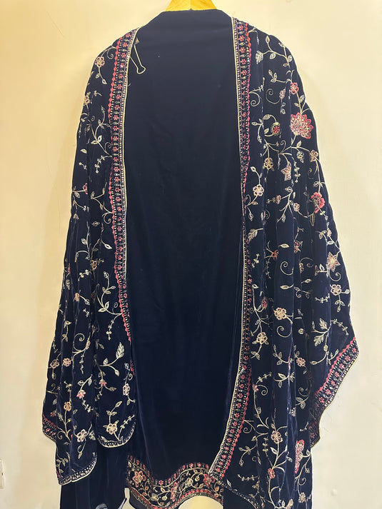 Velvet Plain suits with Jaal Embroidered Shawls