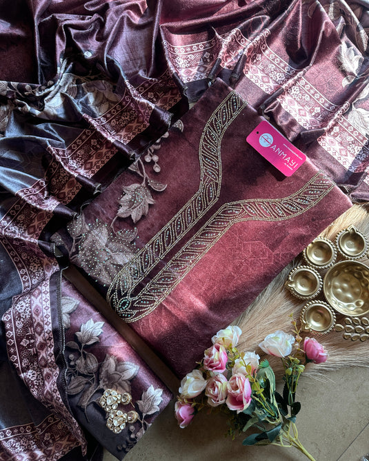 Printed velvets with jewelled Swarovski suit set