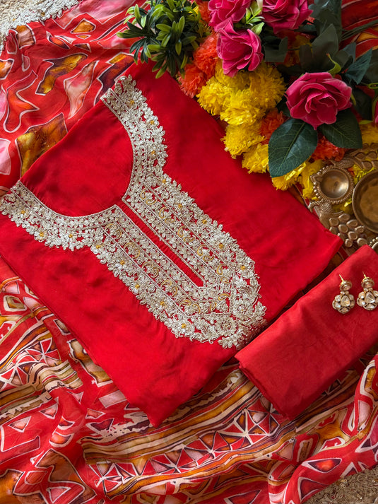 Georgette organza gotte kinnari suit with digital print dupatta and tassels