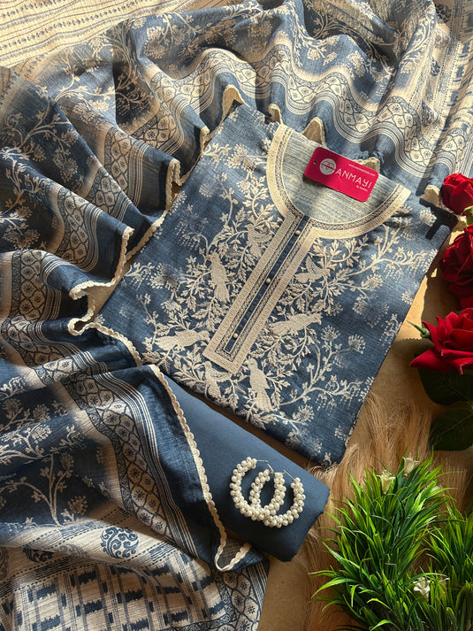 Handloom Chanderi Indigo suit set