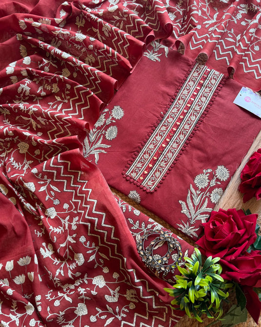Block pot print Cambric cotton suit set