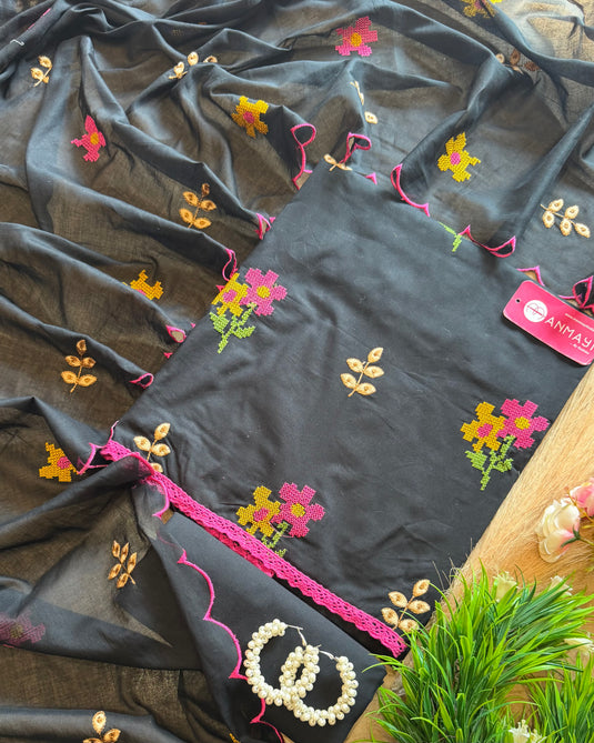 Pure cotton cross stitch embroidered suit set
