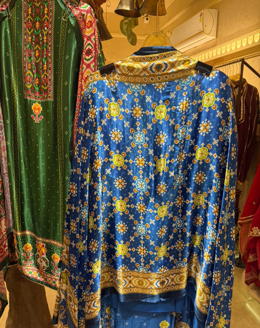 Gajji Silk Patola print mirror neck suit set