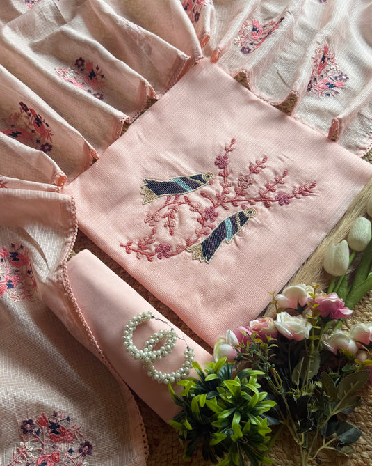 Kota Doria bird embroidered suit set