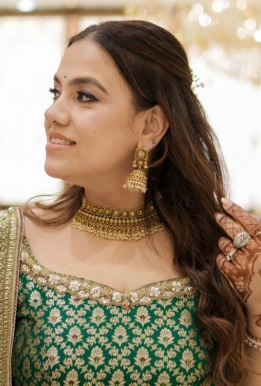 Rajwada dull gold jhumka set
