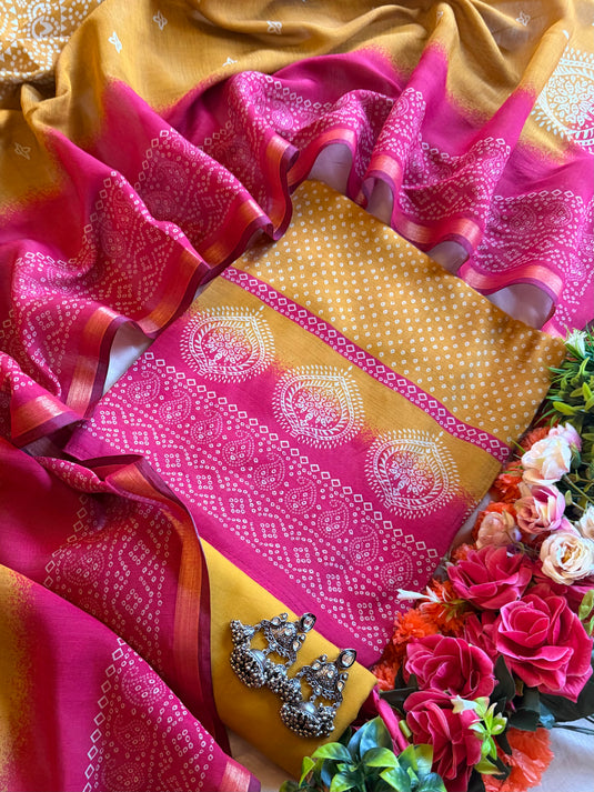 Maheshwari cotton shaded Bandhani suit set