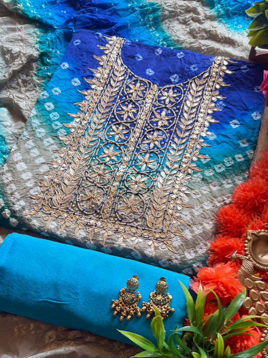 Ghadchola coloured lehria gotta work suit set