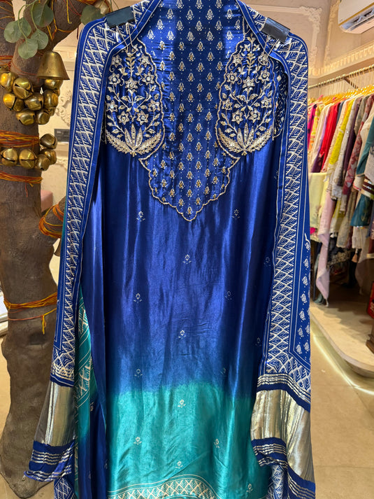 Aquatic traditions pure gajji silk suit set