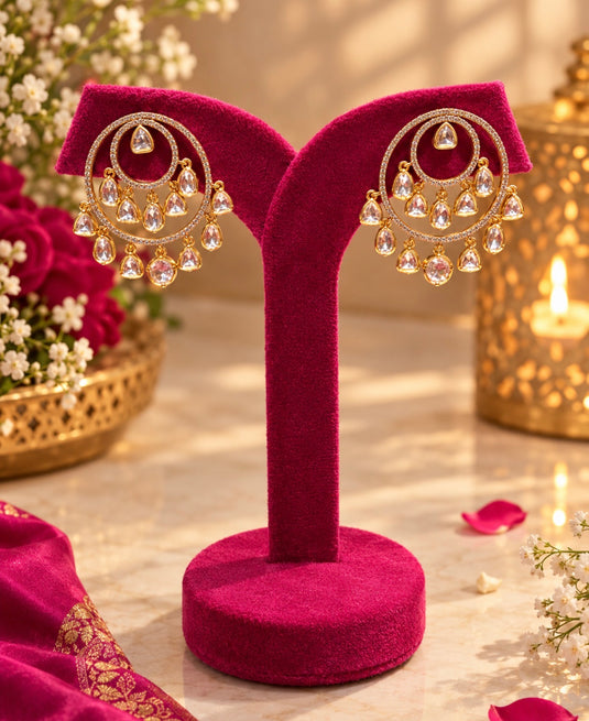 Two layer Kundan drops chaand earrings