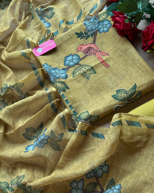 Lime garden print highlighted linen suit set