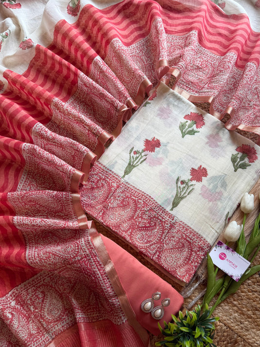 Block flower print pure Maheshwari suit set