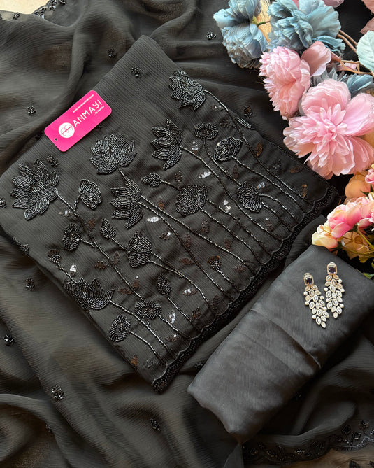 Cocktail embroidered pure Georgette suit set