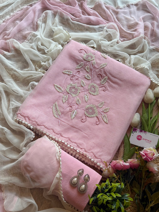 Kota Doria pearl phool work suit set