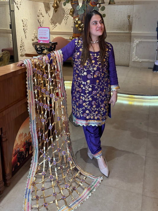 Traditional gotta work suit set with gotta filling dupatta