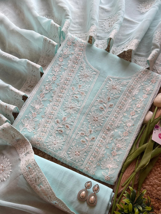 Lucknawi garden panel pure mul cotton suit set